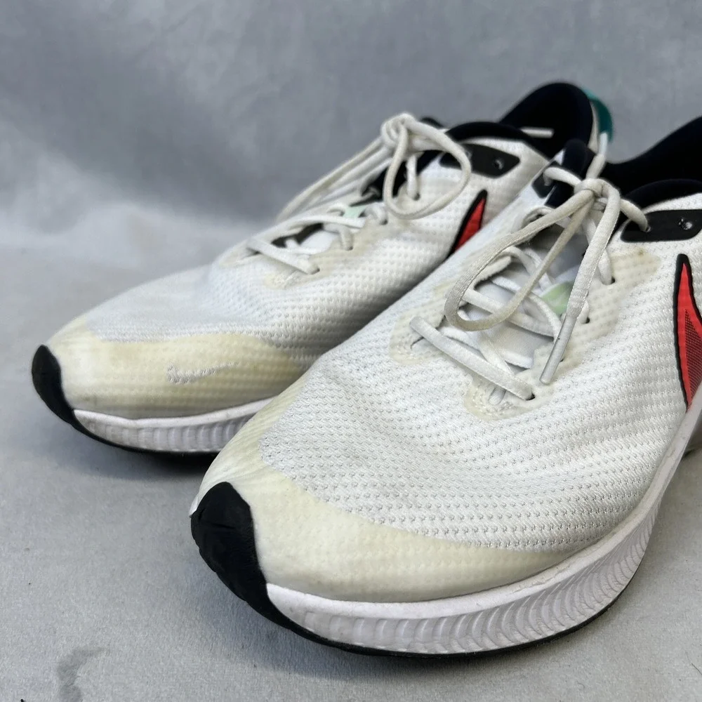 Nike Air Zoom Shoes Youth 7 Womens 8.5 DA1242-101 White Neon Swoop Logo Running‎